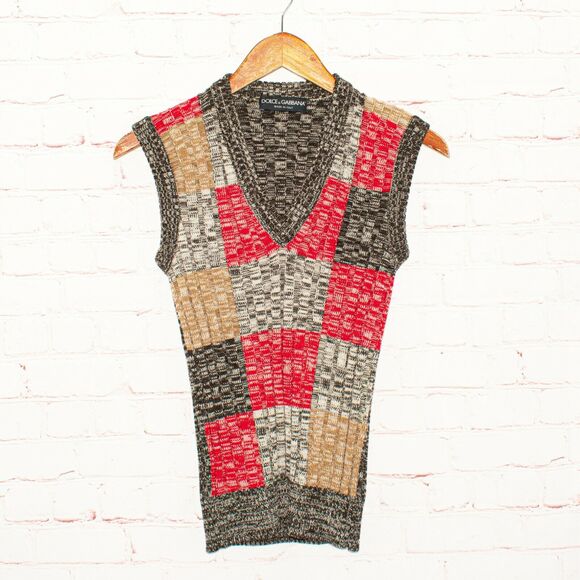 DOLCE & GABBANA Wool Knit V-neck Sweater Vest Color-block Size 40 - Picture 4 of 10